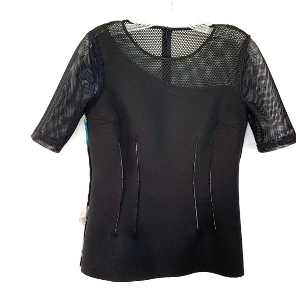 Elie Tahari Black Floral Scuba Mash Short Sleeve Top Sz S - Picture 14 of 16